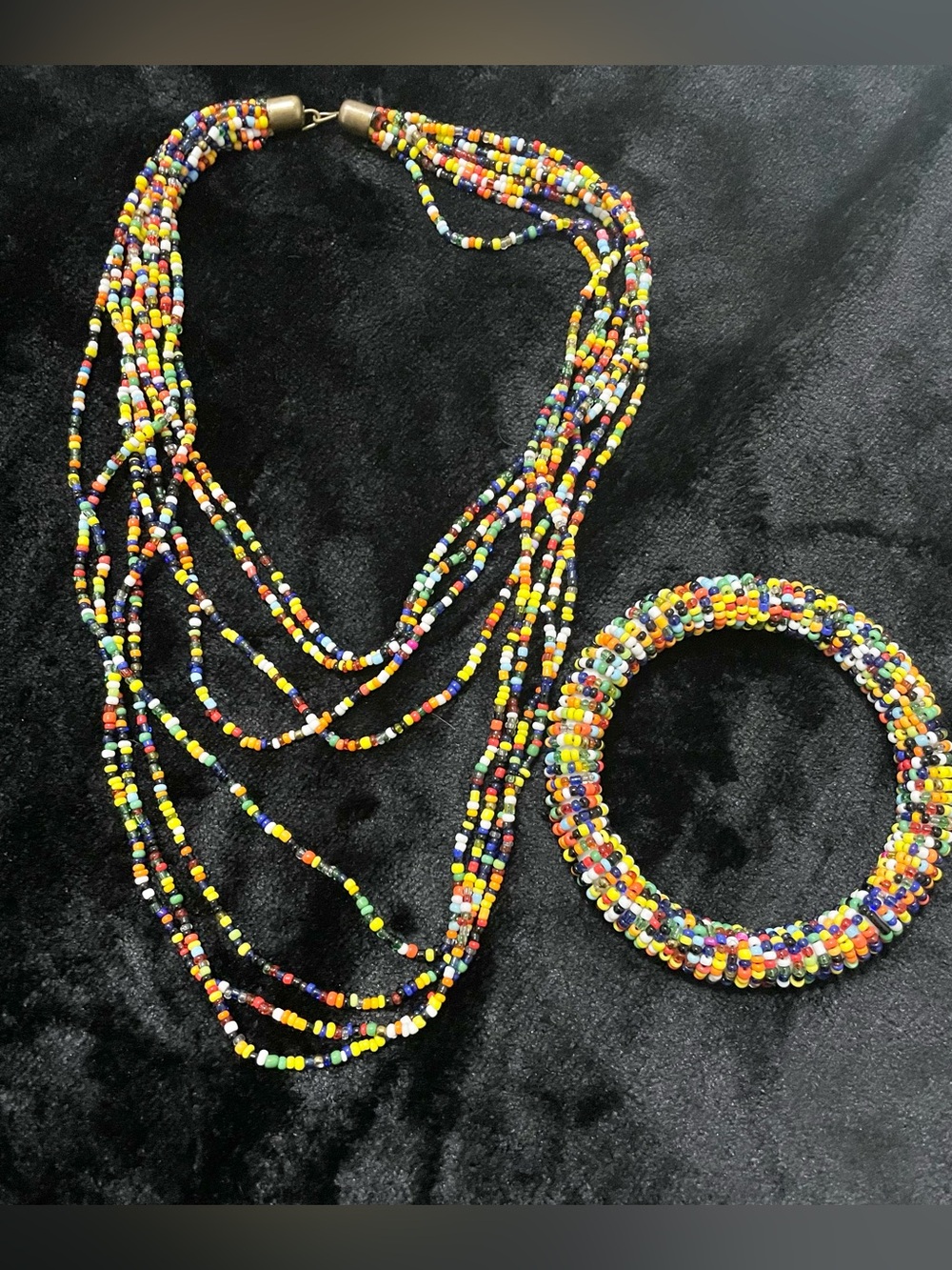 Colorful Multistrand Seed Bead Necklace and Bracelet Set